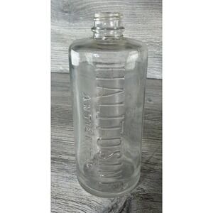 Vtg 1920s-40s Halitosine Antiseptic Glass Bottle 5.5" Pharmaceutical Vanity